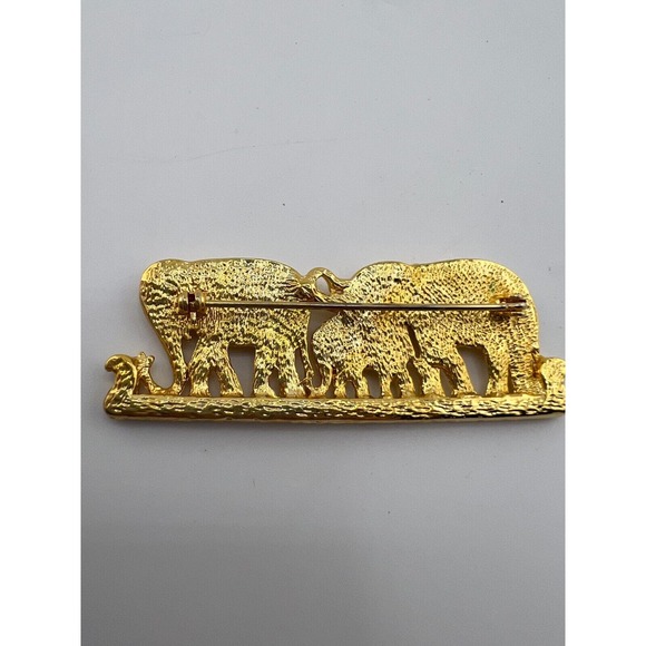 Vintage Gold Tone Three Elephants Walking Brooch Pin Estate 90s Bold Big Classic - Picture 2 of 5